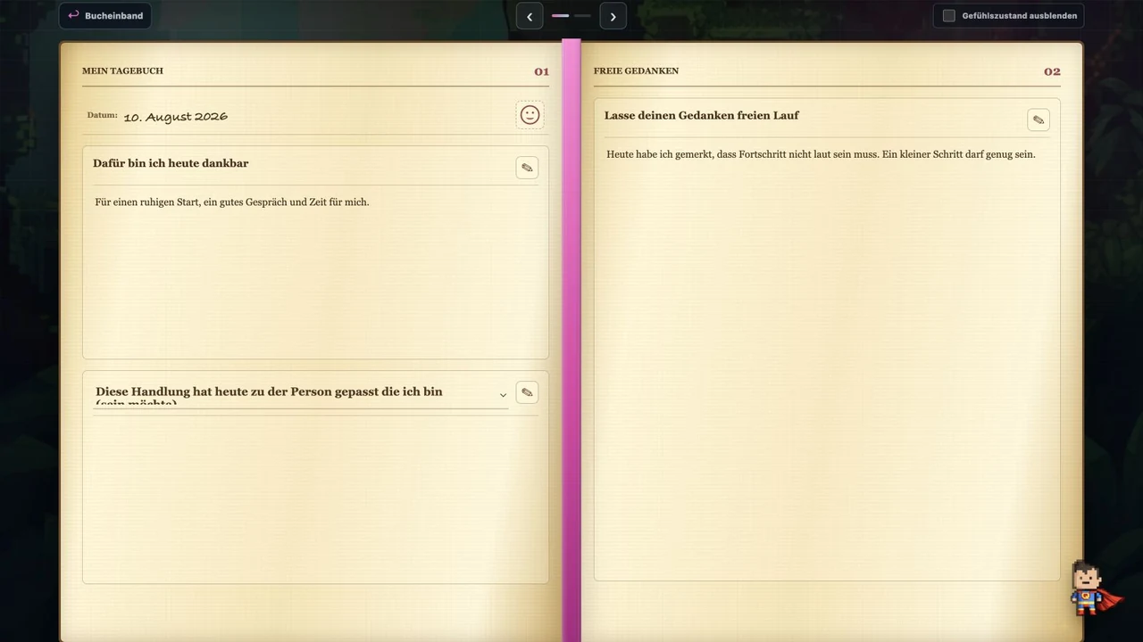 Das myDailyQuest Journal als aufgeschlagenes Buch